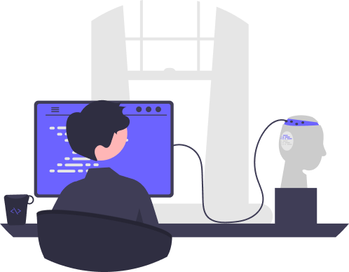 David sitting in front of multiple computer screens, working on blockchain development projects